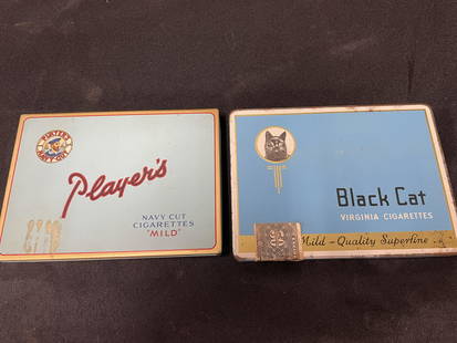 Player's Navy Cut And Black Cat Virginia Tobacco Cigarette Tins (6"): Player's Navy Cut And Black Cat Virginia Tobacco Cigarette Tins (6")