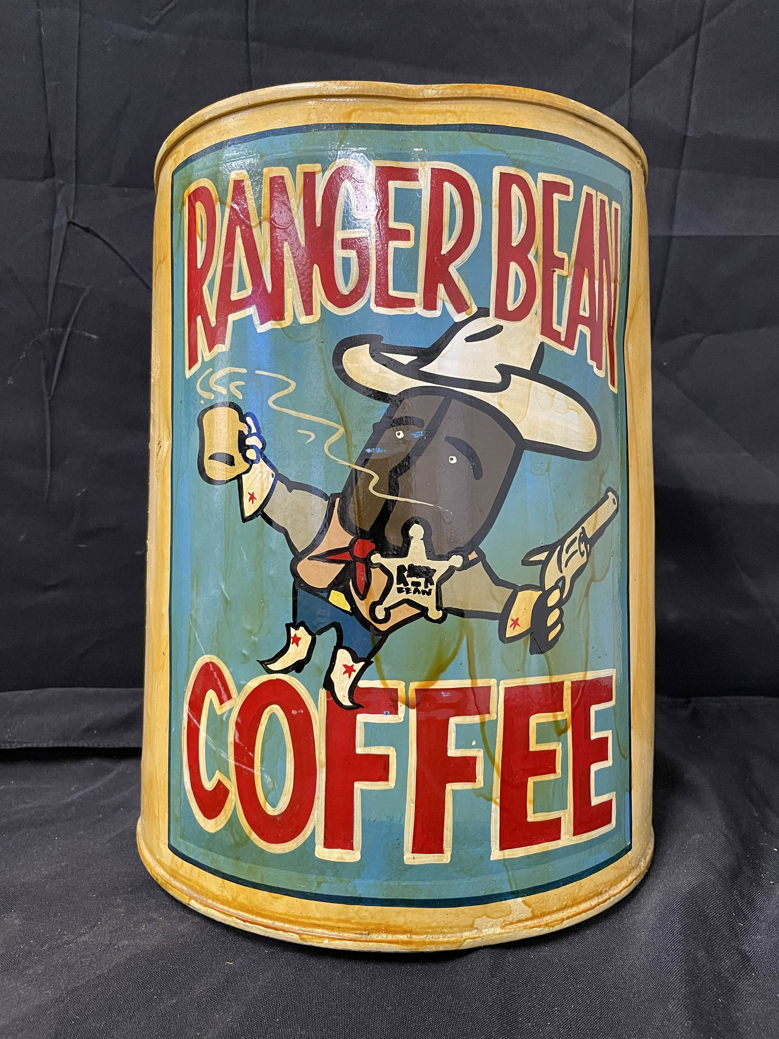 Hand Painted Ranger Bean Coffee Can/Tin (14") - "Happy Beans To You Until We Meet Again" Metal Sign (1 of 2)