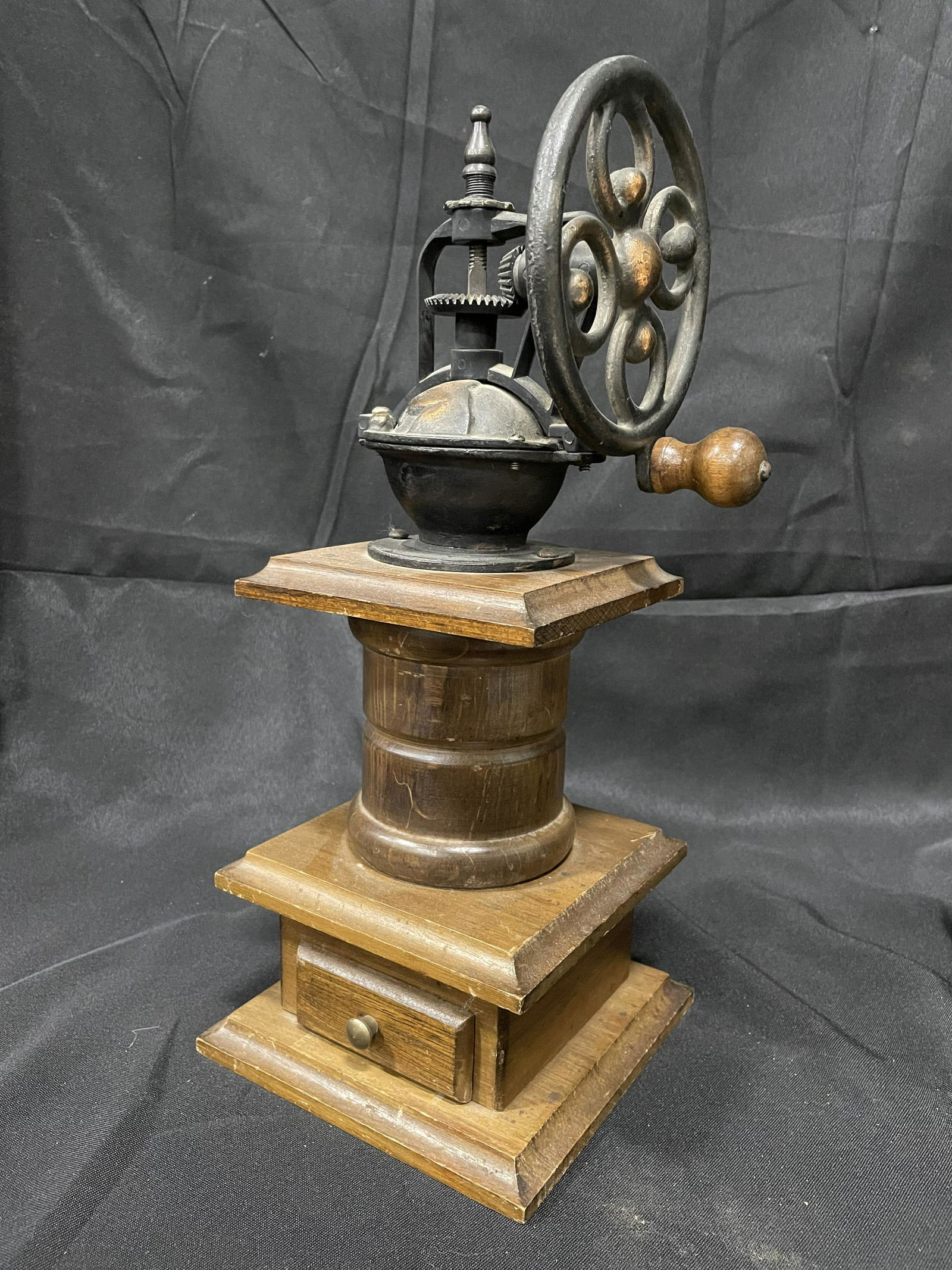 Vintage Wooden And Cast Iron Coffee Mill With Dog Decoration/Engraving (15") (1 of 4)