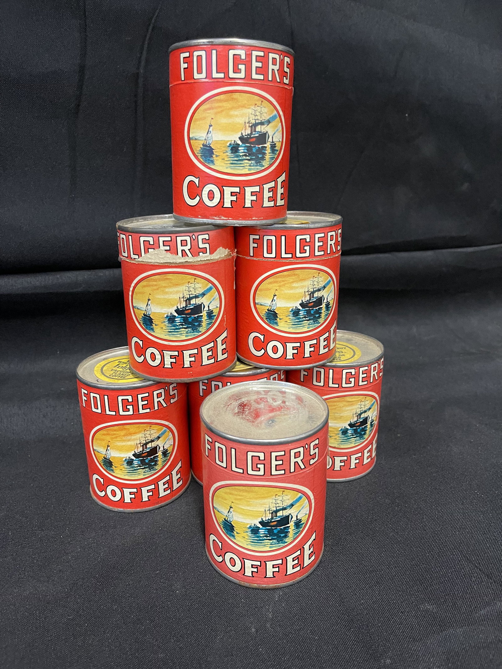 7 Vintage Folger's Coffee Puzzle Tins (4" Cans") (1 of 4)