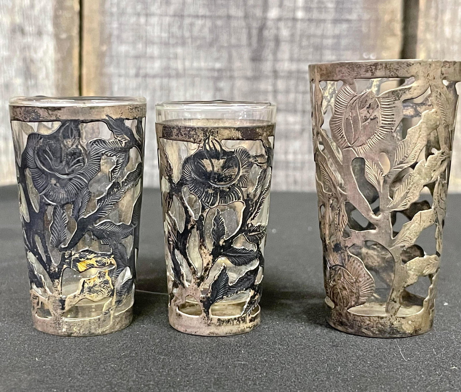 Sterling Silver Shot Glass / Petite Goblets (2 w/ Glass, 1 without): Sterling Silver Shot Glass / Petite Goblets (2 w/ Glass, 1 without)