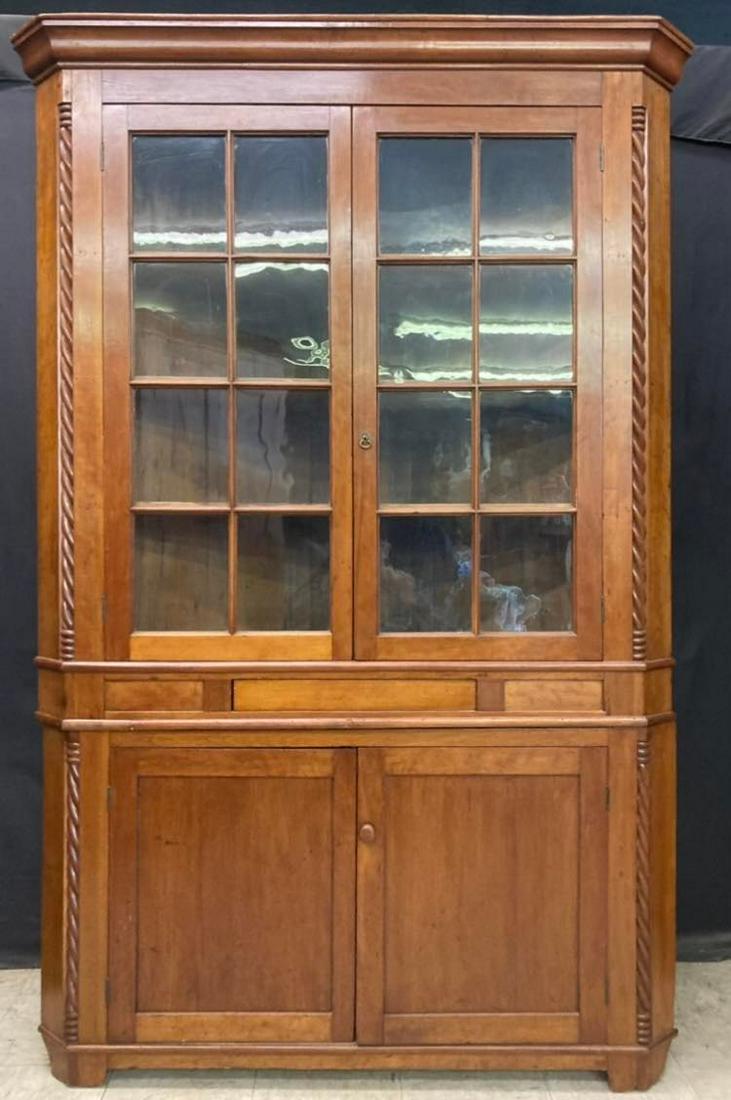 16 Pane Kentucky Cherry Corner Cupboard out of Kentucky home with Hidden Drawer and turned columns (1 of 5)