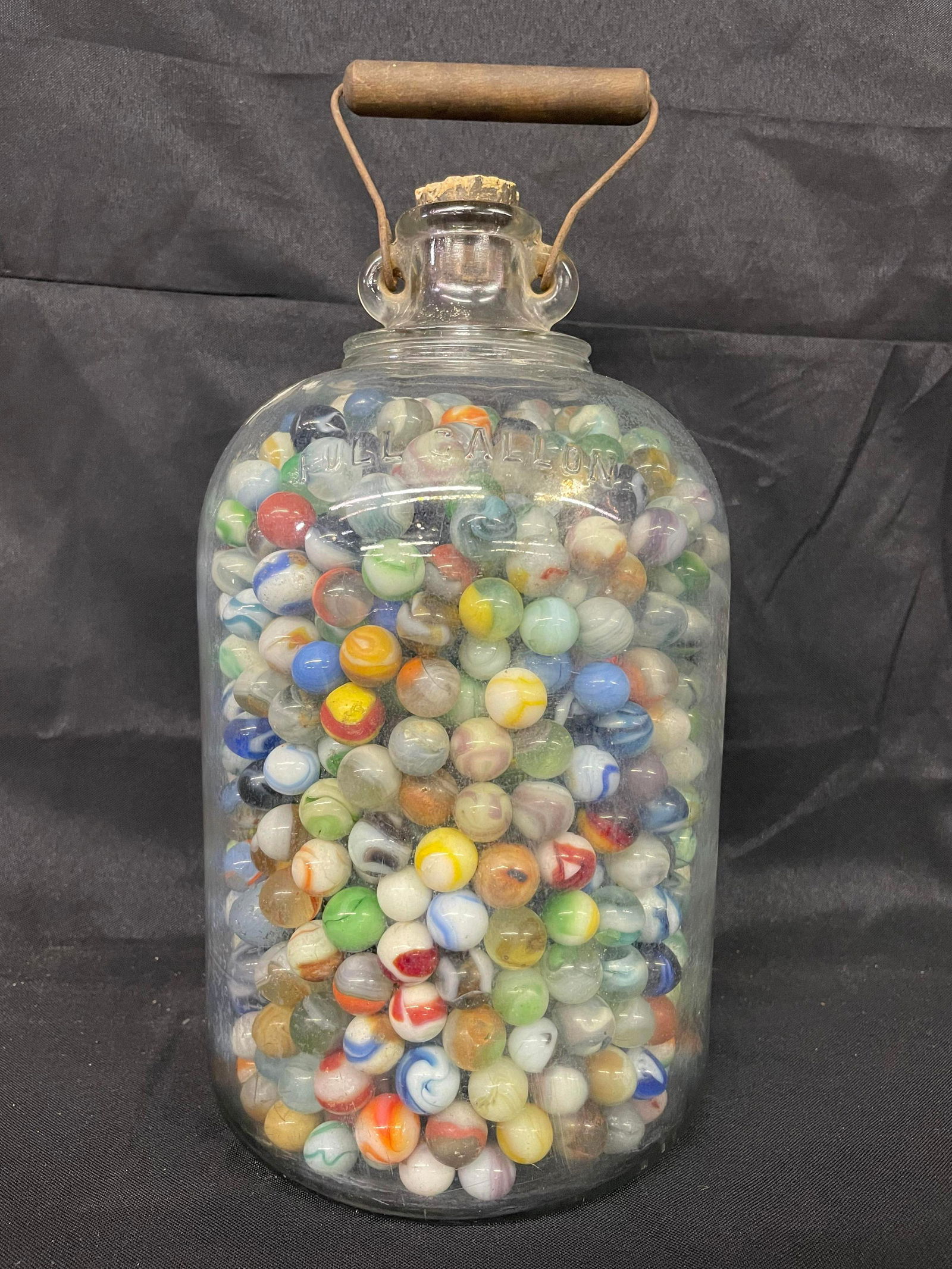 Antique Wooden Handle Jar Filled w/ Old Marbles (1 of 7)