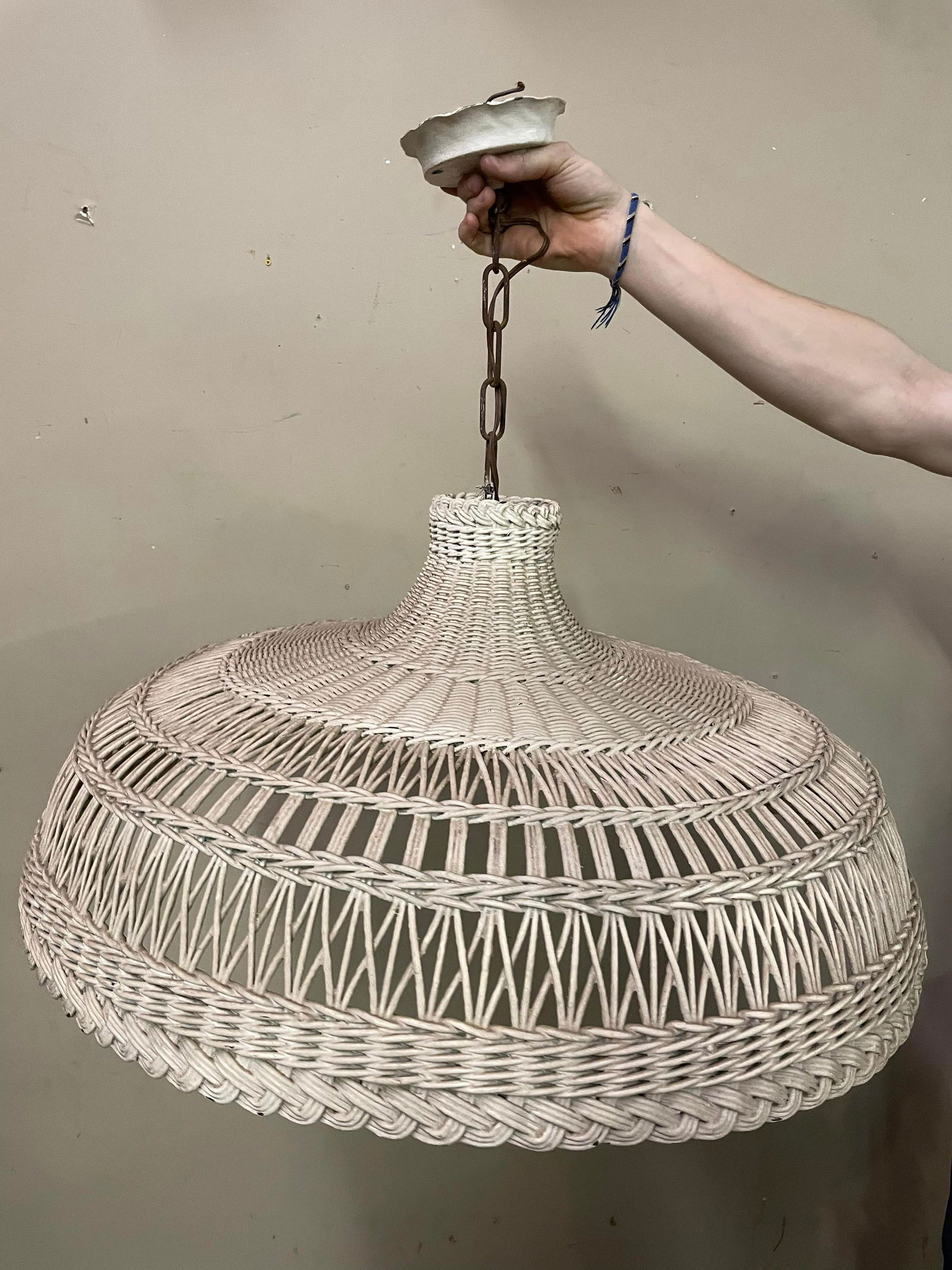 Vintage Wicker Hanging Lamp (1 of 3)