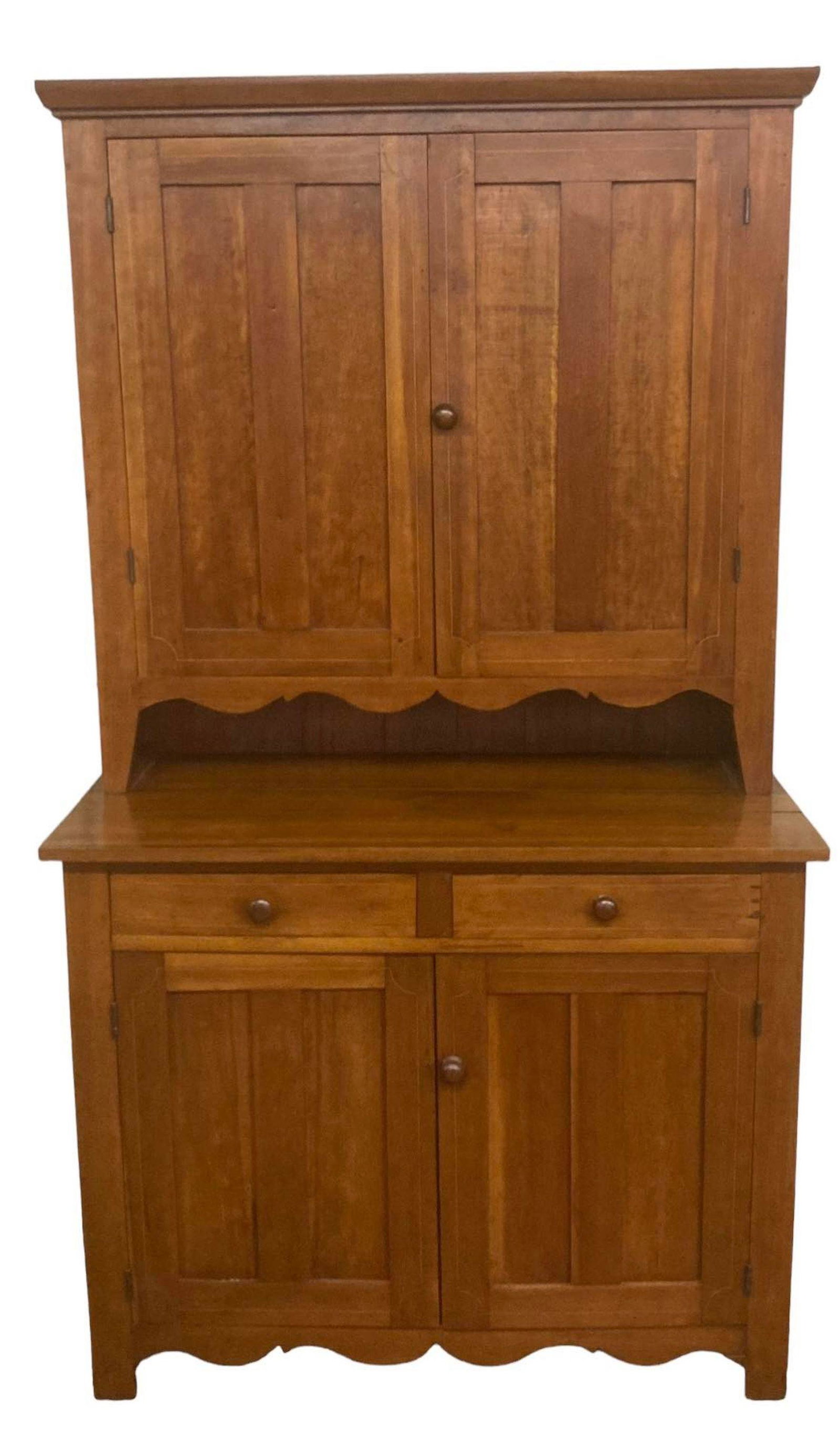 Early Cherry Inlaid Two Piece Flatwall Cupboard  79"T  x 45"W  x 22"D (1 of 3)