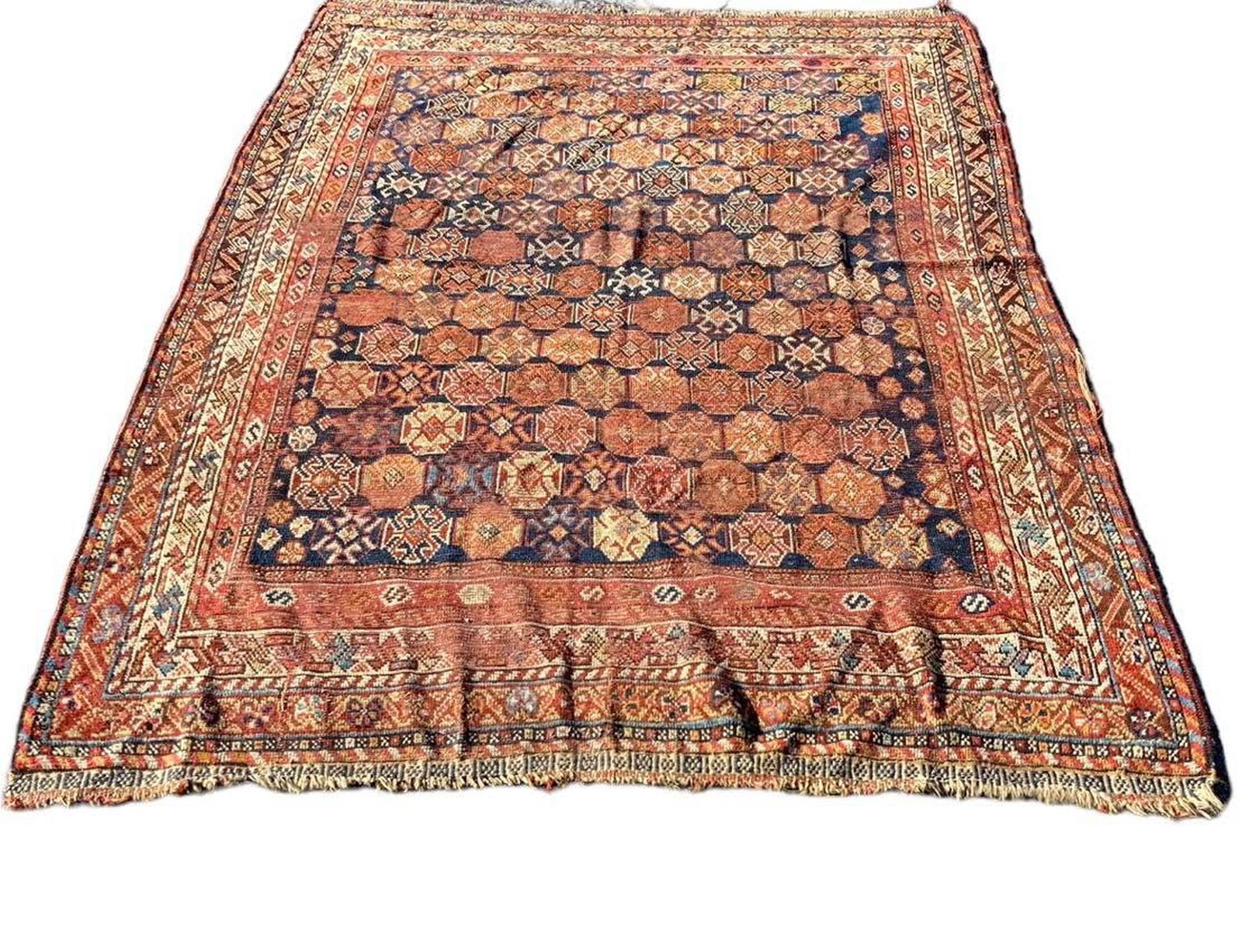 Early Hand Woven Rug w/ Blue and Orange Design 8'7" x 5'7": Early Hand Woven Rug w/ Blue and Orange Design 8'7" x 5'7"