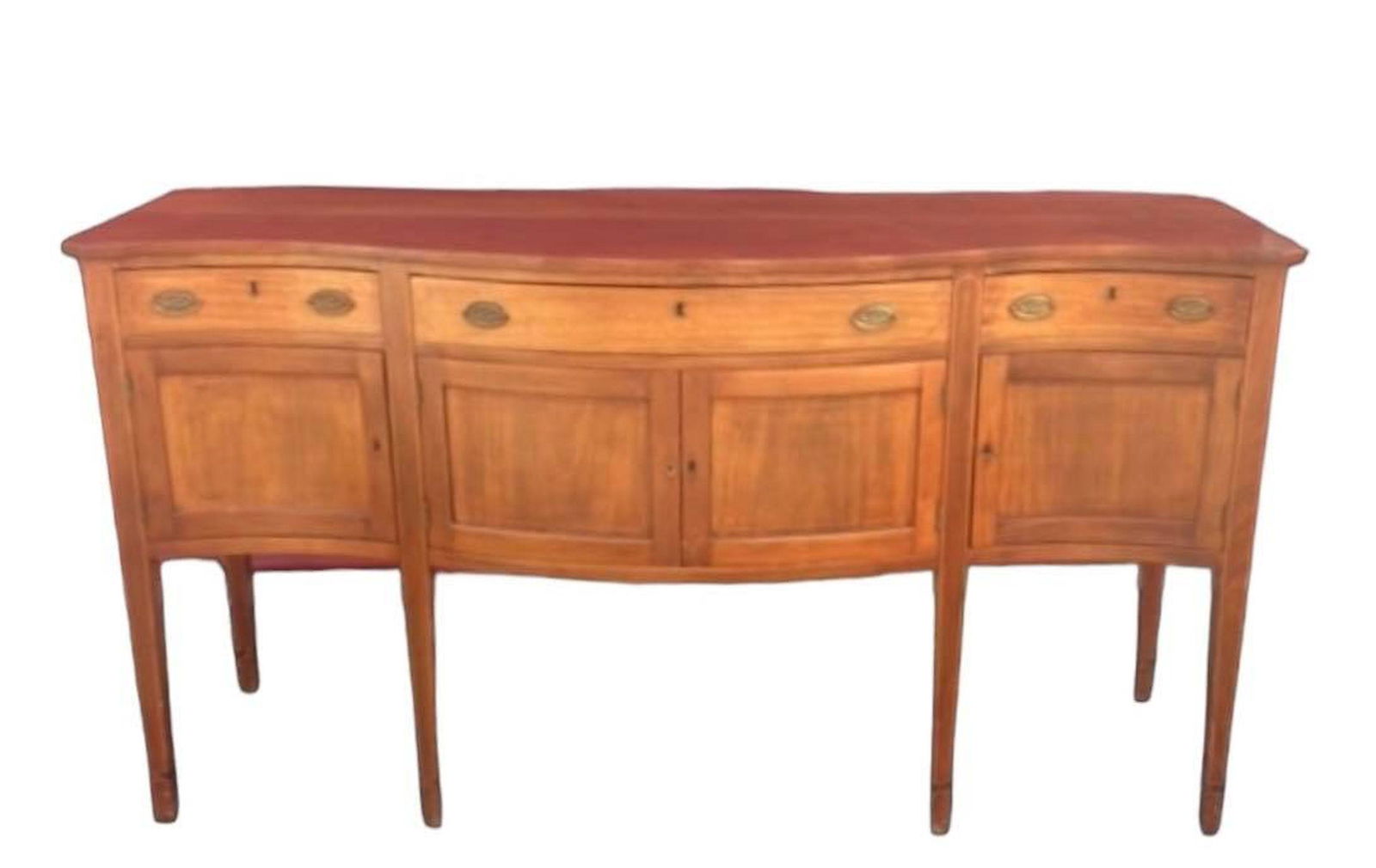 Early Inlaid Cherry Hepplewhite Sideboard on Tall Legs w. Brass Hardware and Inlay on Front 39"T x (1 of 5)