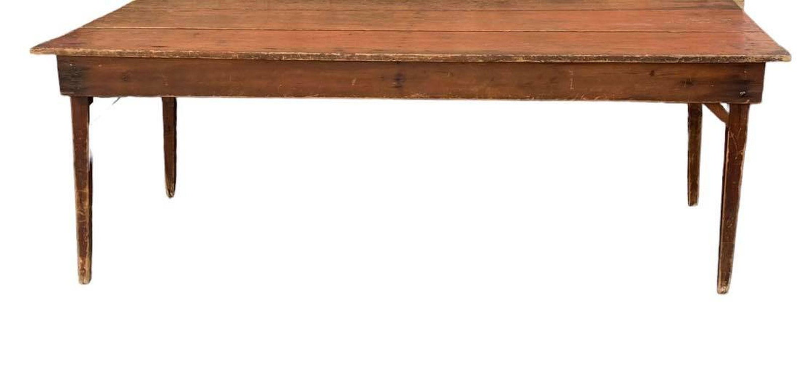 Early Red Painted Three Board Top Harvest Table on Fall Hepplewhite Legs - In As Found Condition (1 of 3)