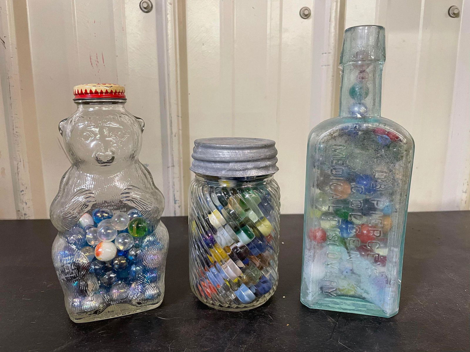 Collection of Vintage Glass Jars / Bottle of Marbles: Collection of Vintage Glass Jars / Bottle of Marbles