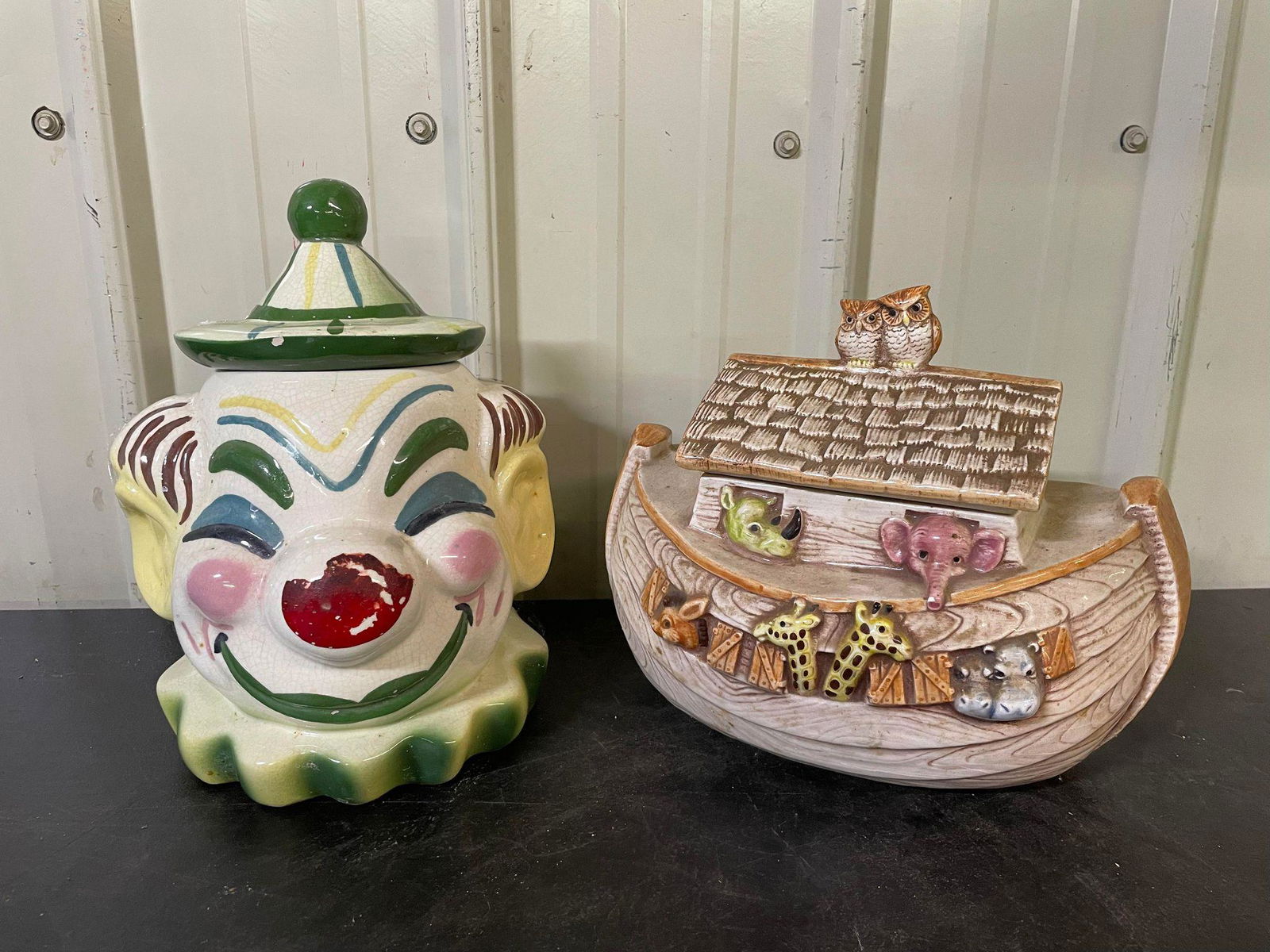Ceramic Pottery Cookie Jars: Sierra Vista Clown Bust, 1970's Noah's Ark (1 of 2)