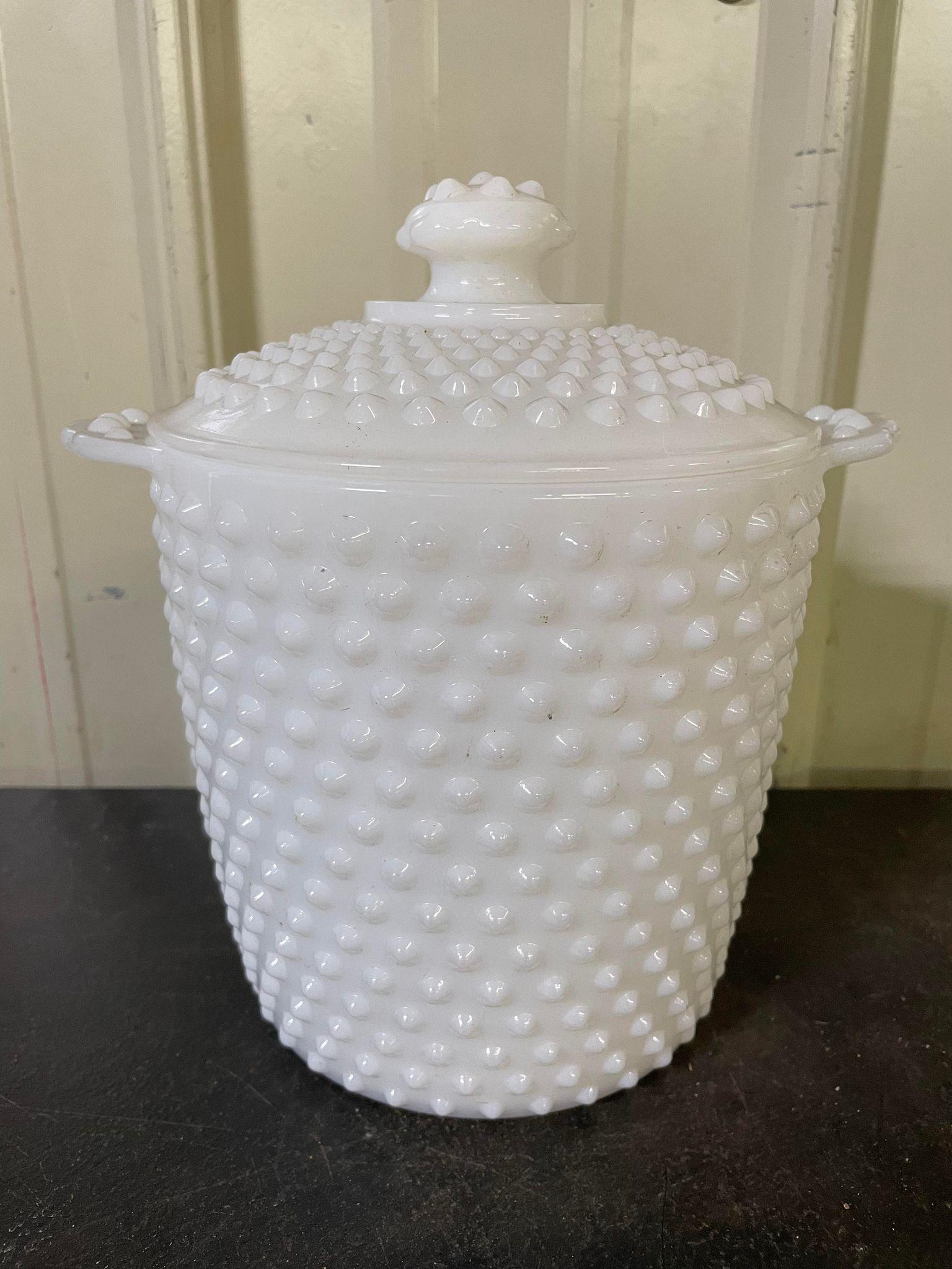Vintage Hobnail Fenton Milk White Glass Ice Bucket w/ Lid (1 of 2)