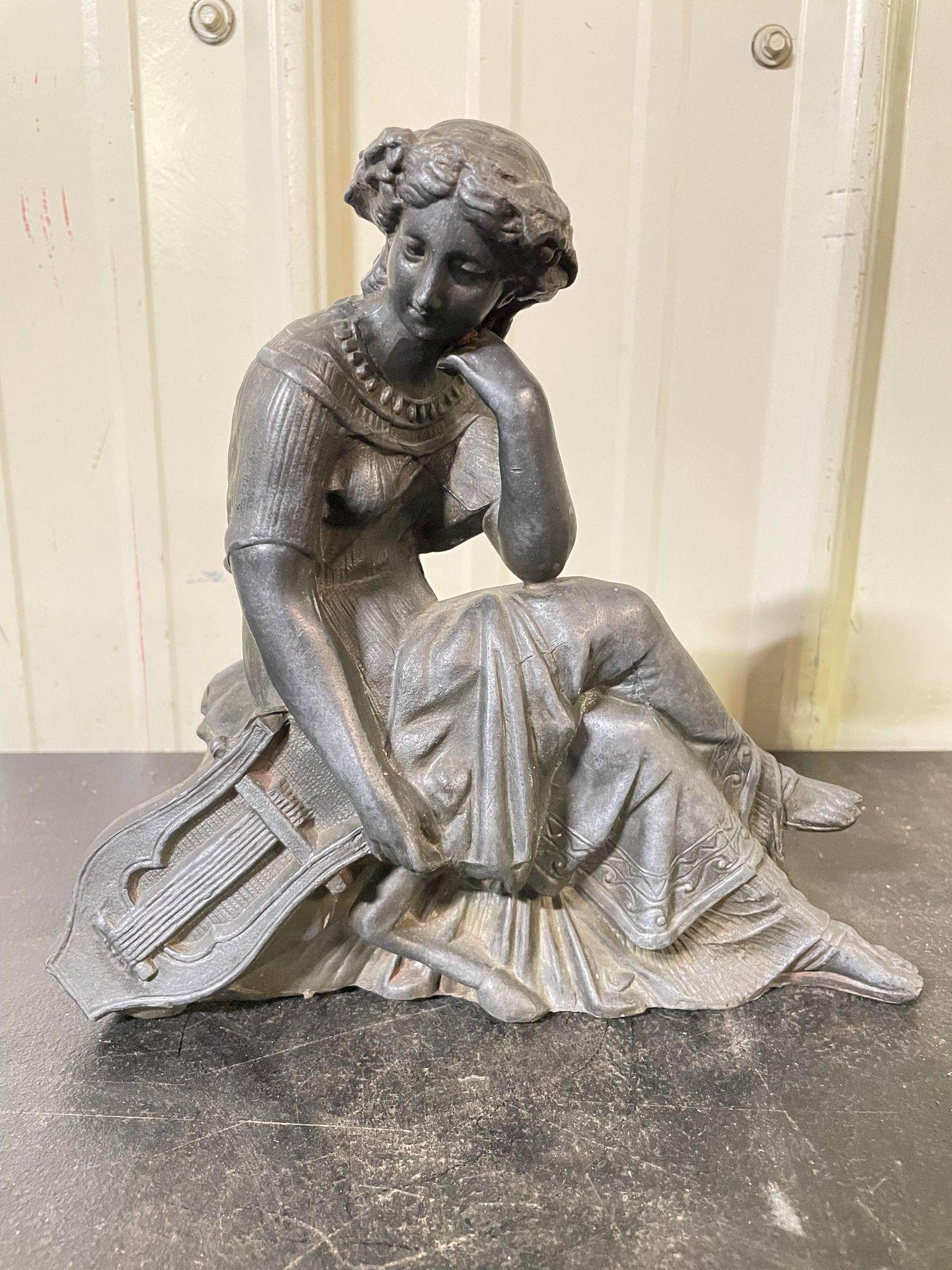 Seth Thomas Victorian Lady/Muse w/ Harp Lyre Mantle Clock Topper (1 of 3)