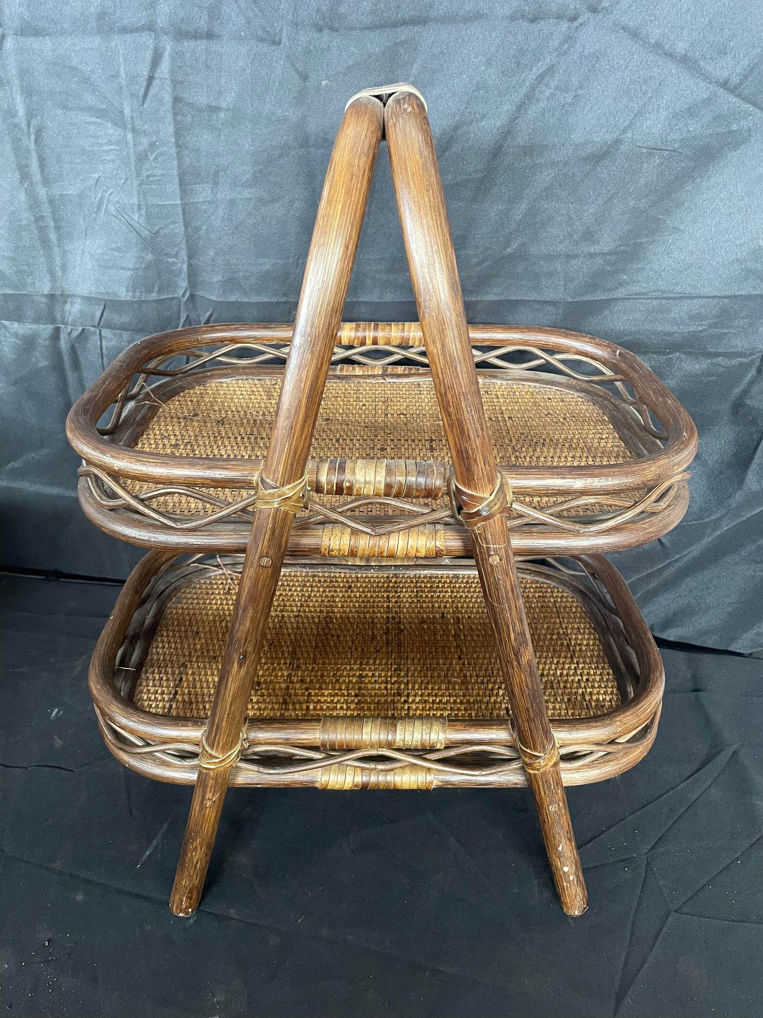 Vintage Wicker Rattan 2 Tier Serving Tray (1 of 1)