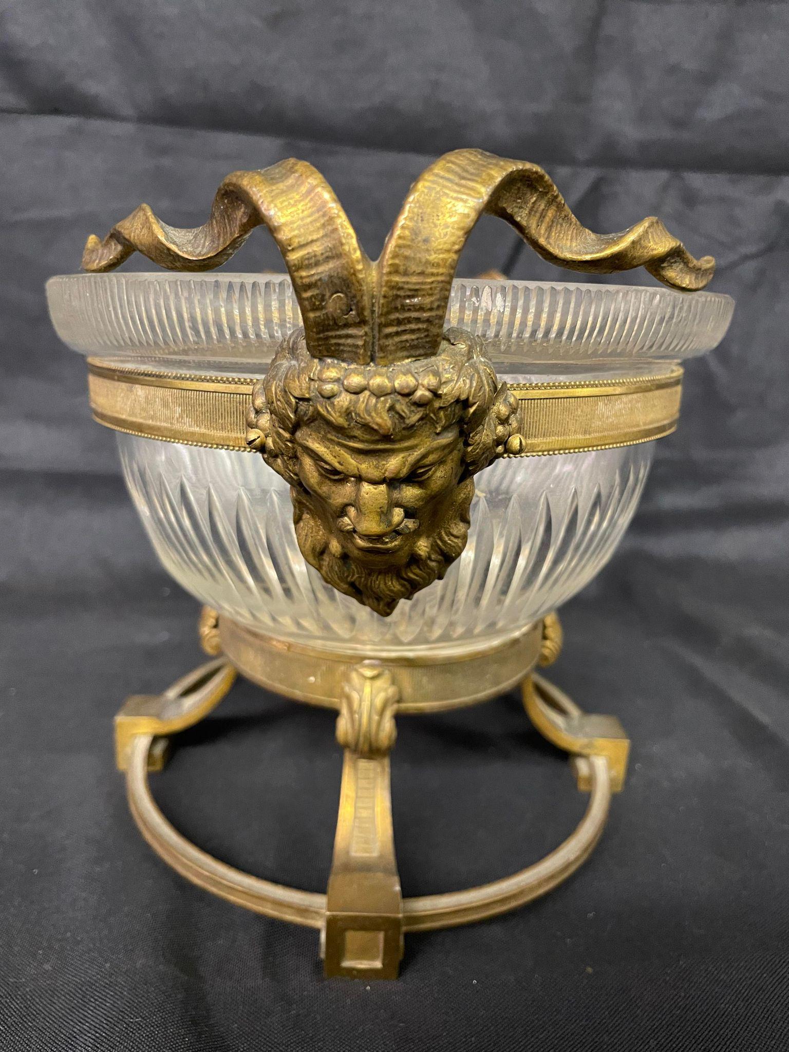 Gilt Bronze Mount Cut Crystal Centerpiece Bowl: Gilt Bronze Mount Cut Crystal Centerpiece Bowl