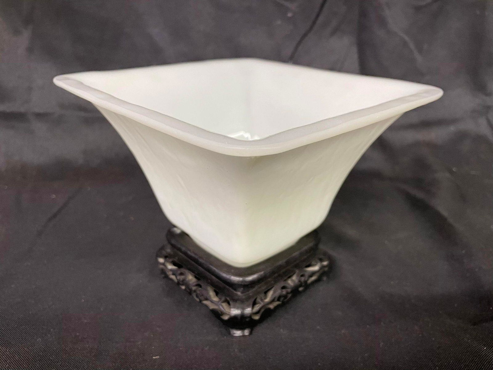 Chinese White Peking Glass Square Libation Cup & Stand (1 of 2)