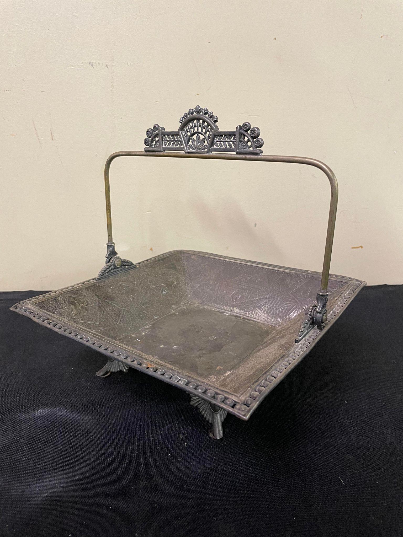Antique Silver Plated Swing Handle Cake Basket (1 of 3)