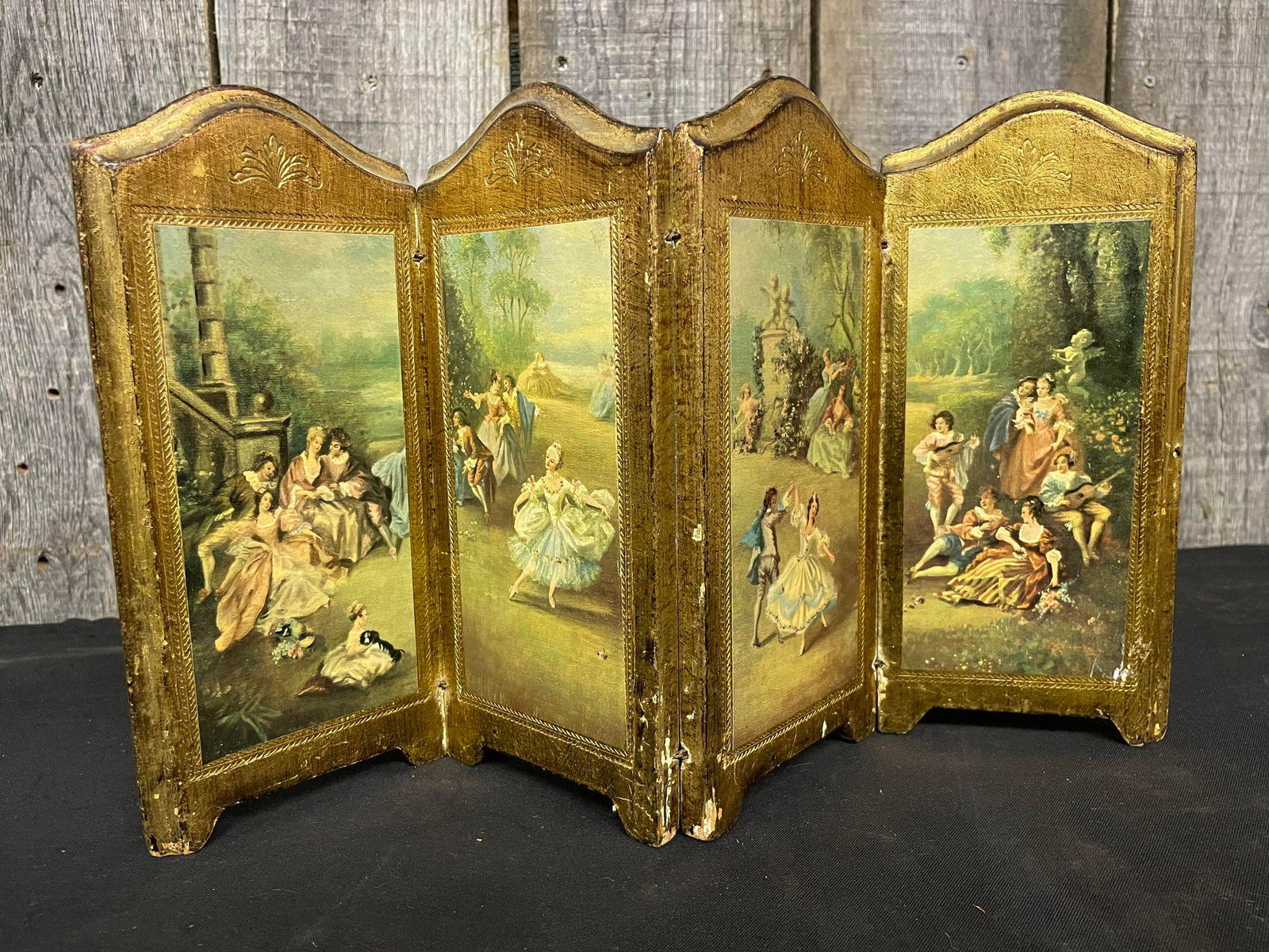 Antique Elaborate French Style Folding Screen Approx 10" - 12" (1 of 2)