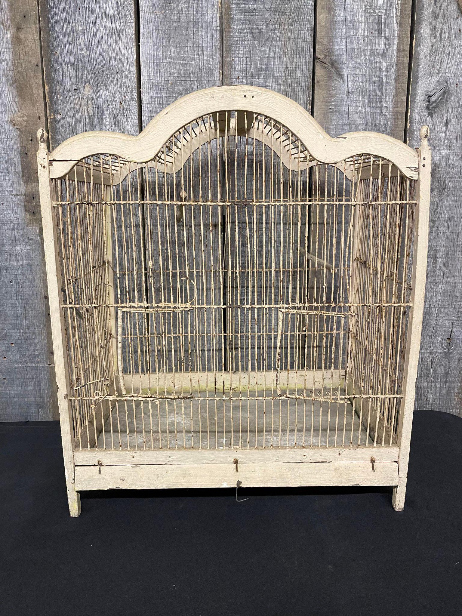 Antique Gothic White Metal Bird Cage: Antique Gothic White Metal Bird Cage