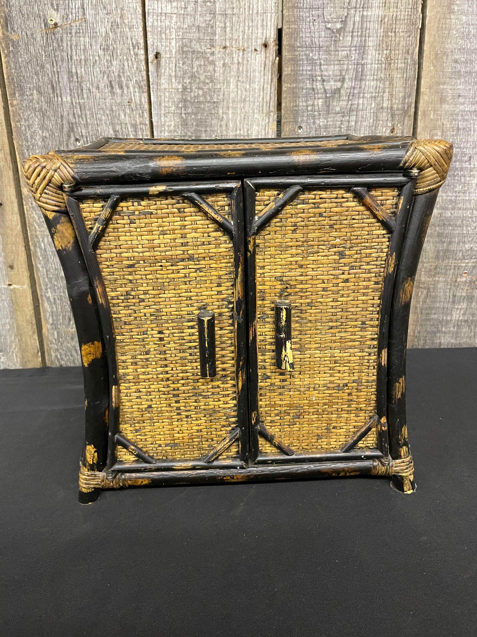Mid Century Rattan Wicker Jewelry Box Auction