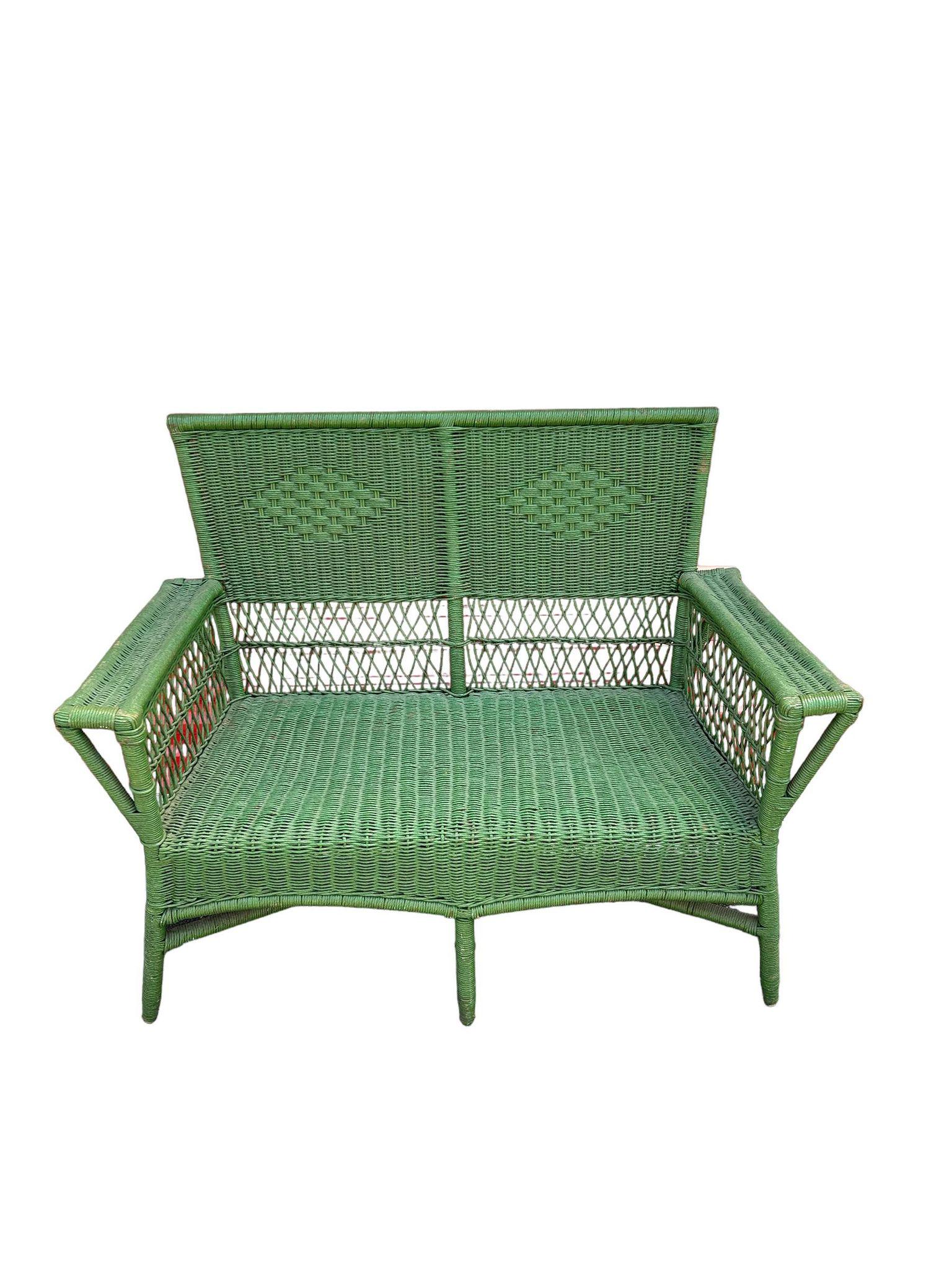 Green Wicker Sofa 37"T x 48"W x 25"D: Green Wicker Sofa 37"T x 48"W x 25"D