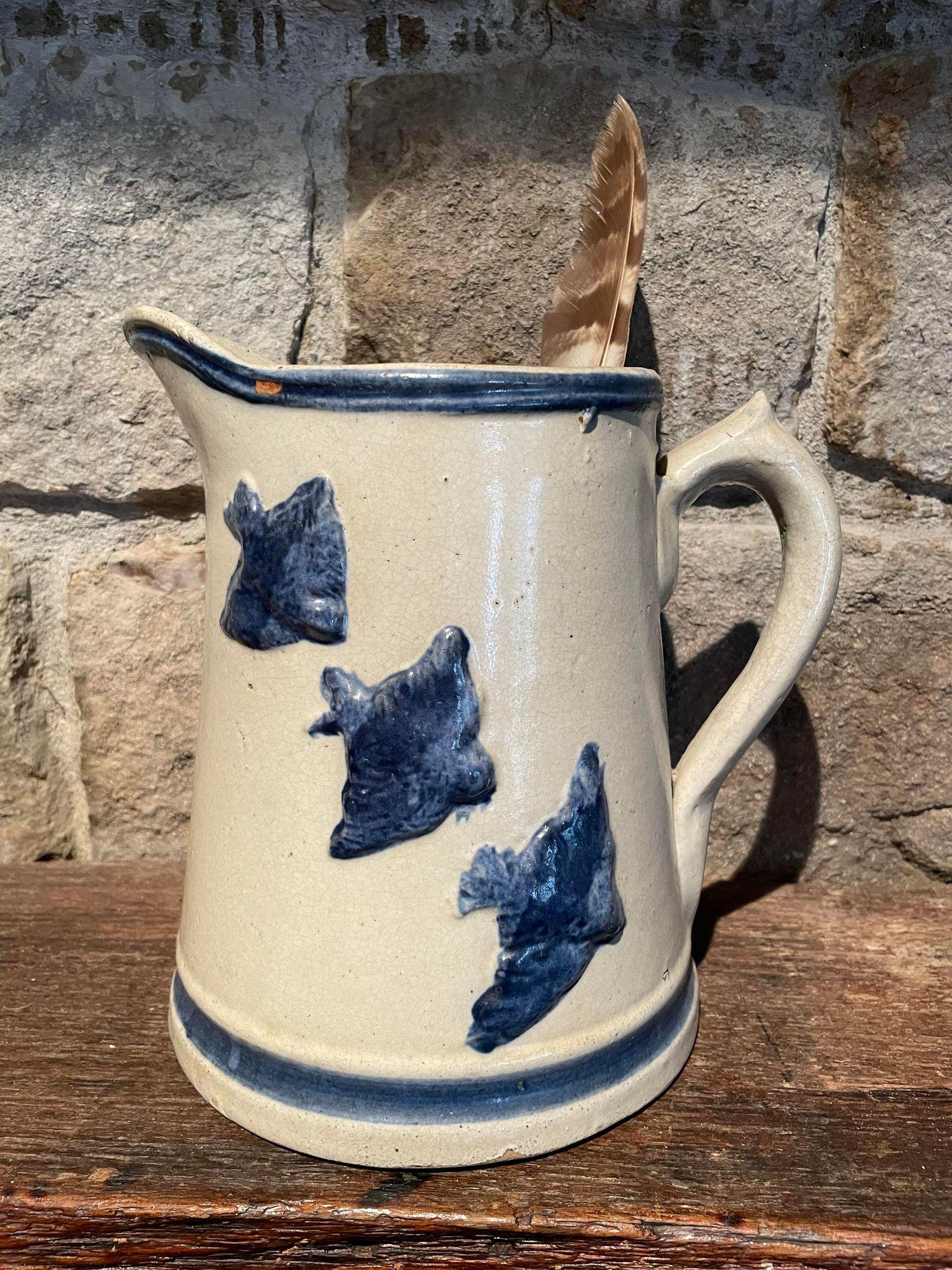 White and Blue Stoneware Pitcher (1 of 3)