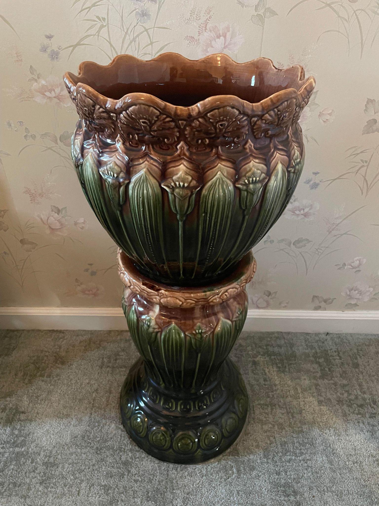 Majolica Jardiniere Pedestal Planter Auction