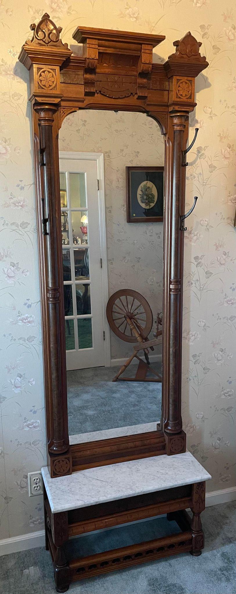 Antique Marble Top Pier Mirror Hall Tree (1 of 5)