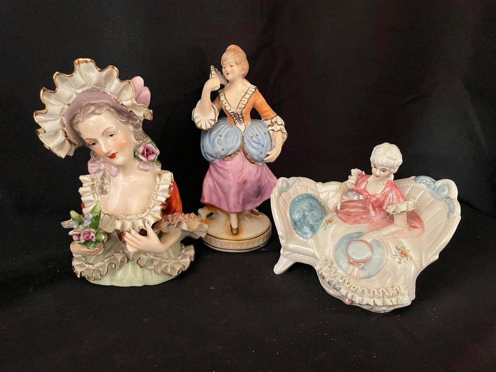 Porcelain Figures: Victorian Lady on Settee, Maruri Japan NK Victorian lady, Woman's Bust: Porcelain Figures: Victorian Lady on Settee, Maruri Japan NK Victorian lady, Woman's Bust