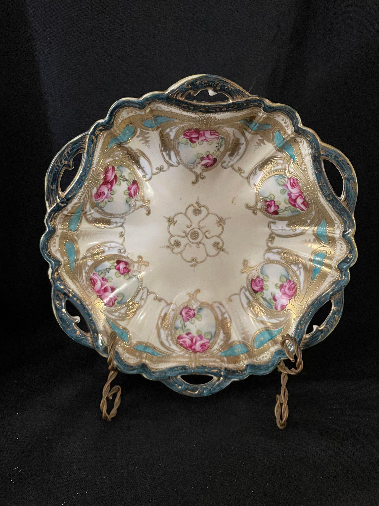 Nippon Hand Painted Pink Rose dish (1 of 2)
