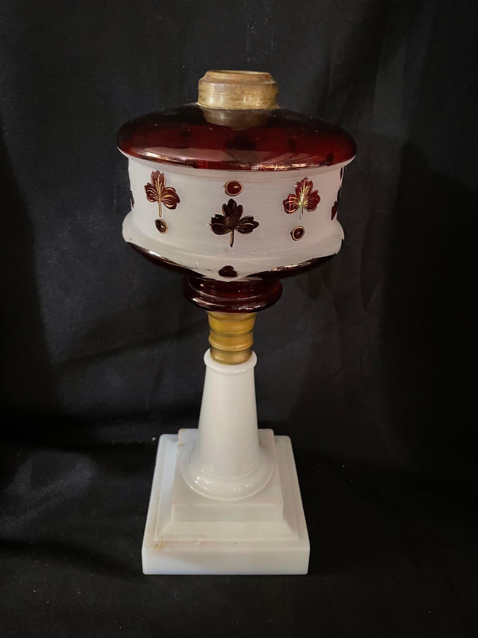 Ruby Red and Alabaster Oil Lamp (1 of 5)