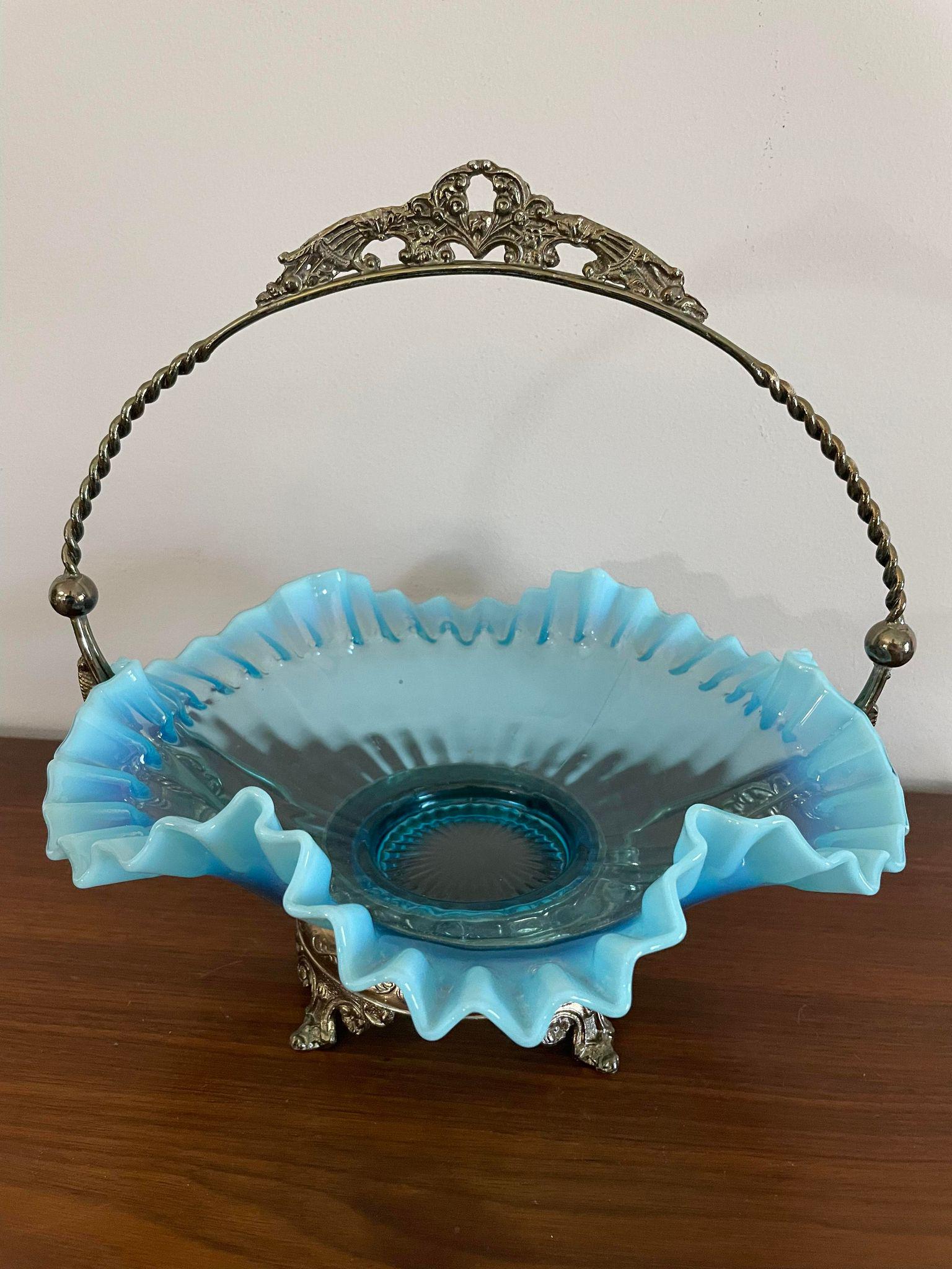 Antique Blue Fenton Bridal Basket (1 of 2)