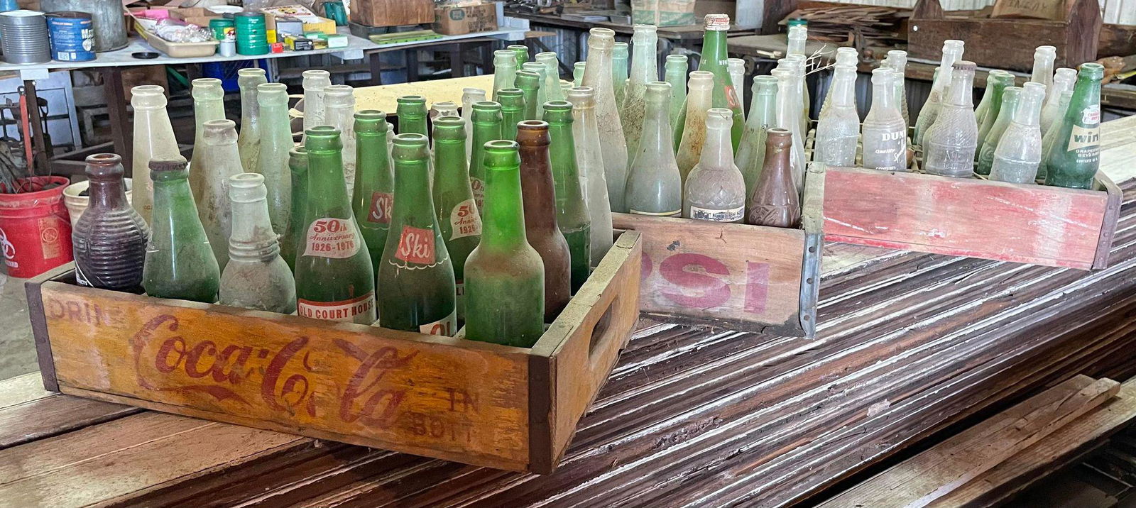 Trio of Drink Crates (Coca-Cola / Pepsi) Full of Vintage Bottles (1 of 2)