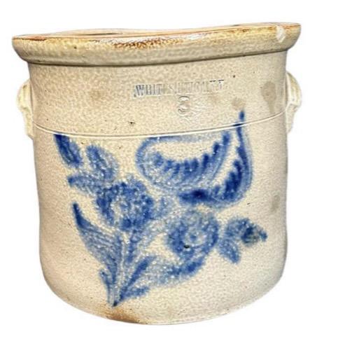 Blue and White Decorated Stoneware 3 Gallon Crock made by Whites Utica N.Y. (1 of 3)