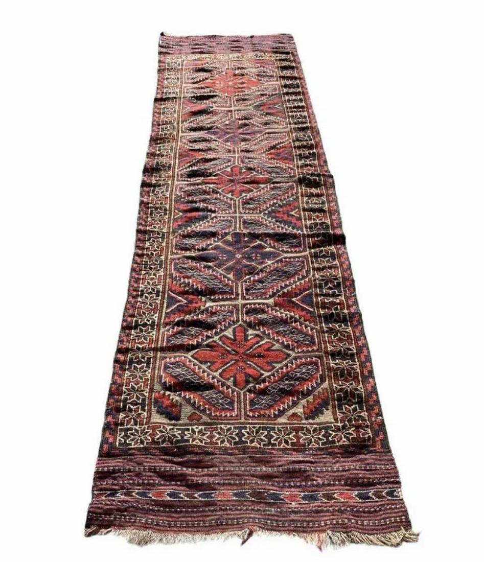 Early Handwoven Hallway Runner w/ Geometric Style Print 10'3 x 2'5" (1 of 3)