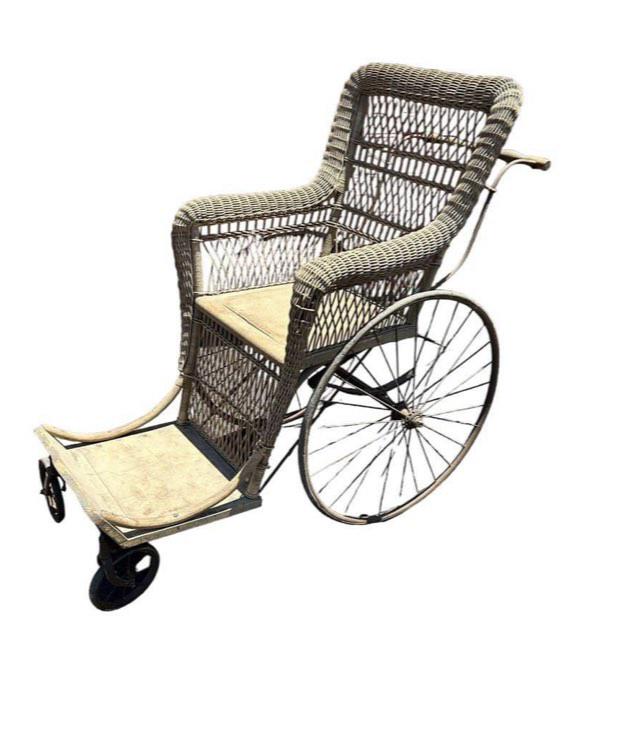 Early Wicker Style Wheel Chair in Natural Finish: Early Wicker Style Wheel Chair in Natural Finish