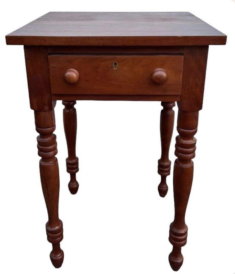 Cherry One Drawer Sheraton Style Work Table on Turned Legs 28"T / 19"W / 19"D (1 of 1)