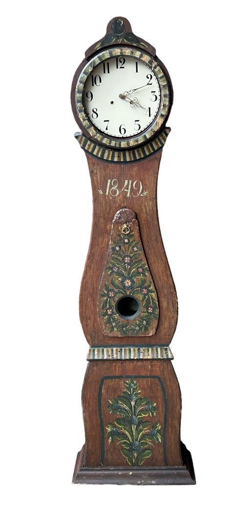 Early Painted Grandfather Clock Dated 1849 79"T / 22"W (1 of 3)