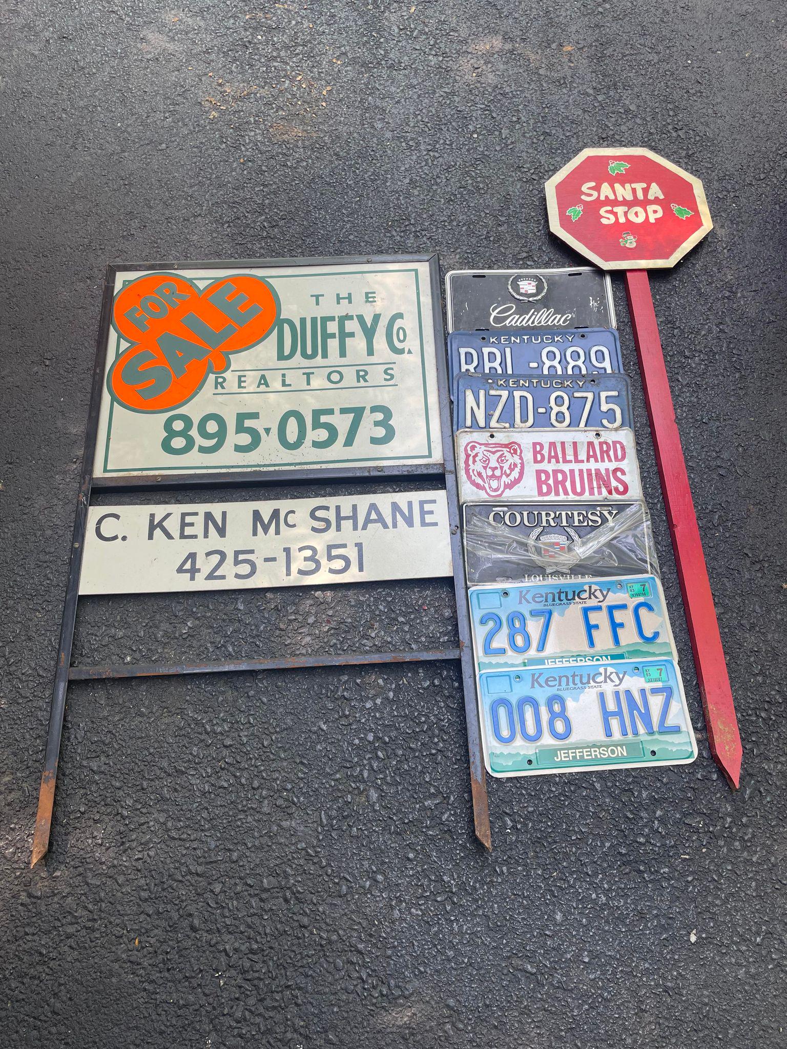 Realtor Sign, Vintage License Plates, Santa Stop Sign: Realtor Sign, Vintage License Plates, Santa Stop Sign
