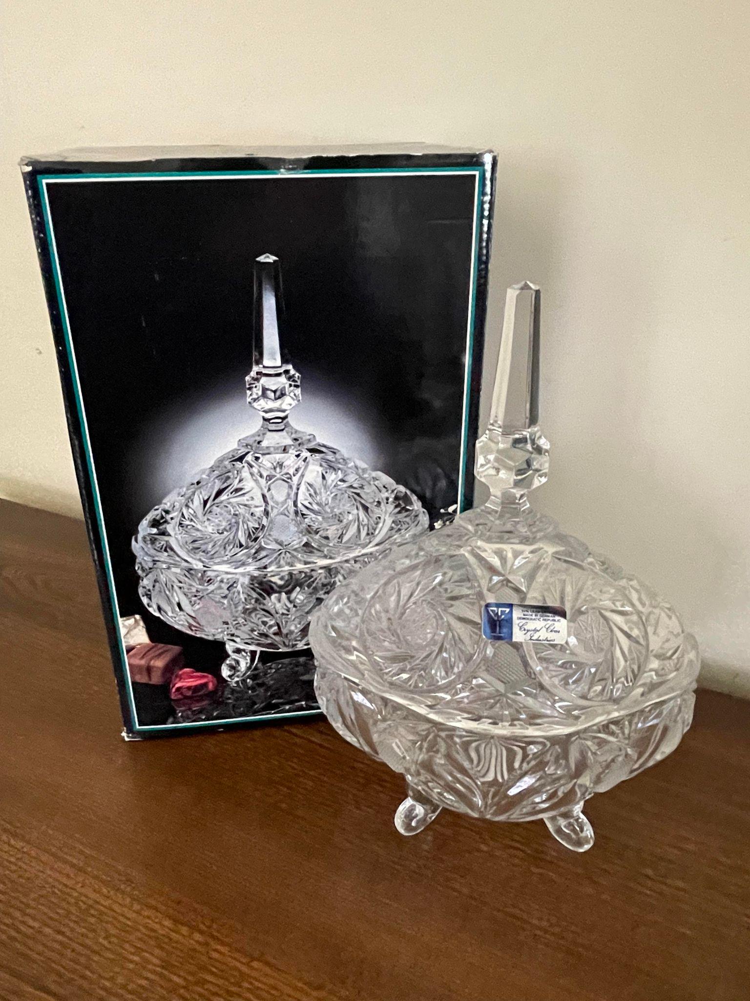 German Democratic Republic Made 24% Lead Crystal Footed Compote w/ Lid (1 of 2)