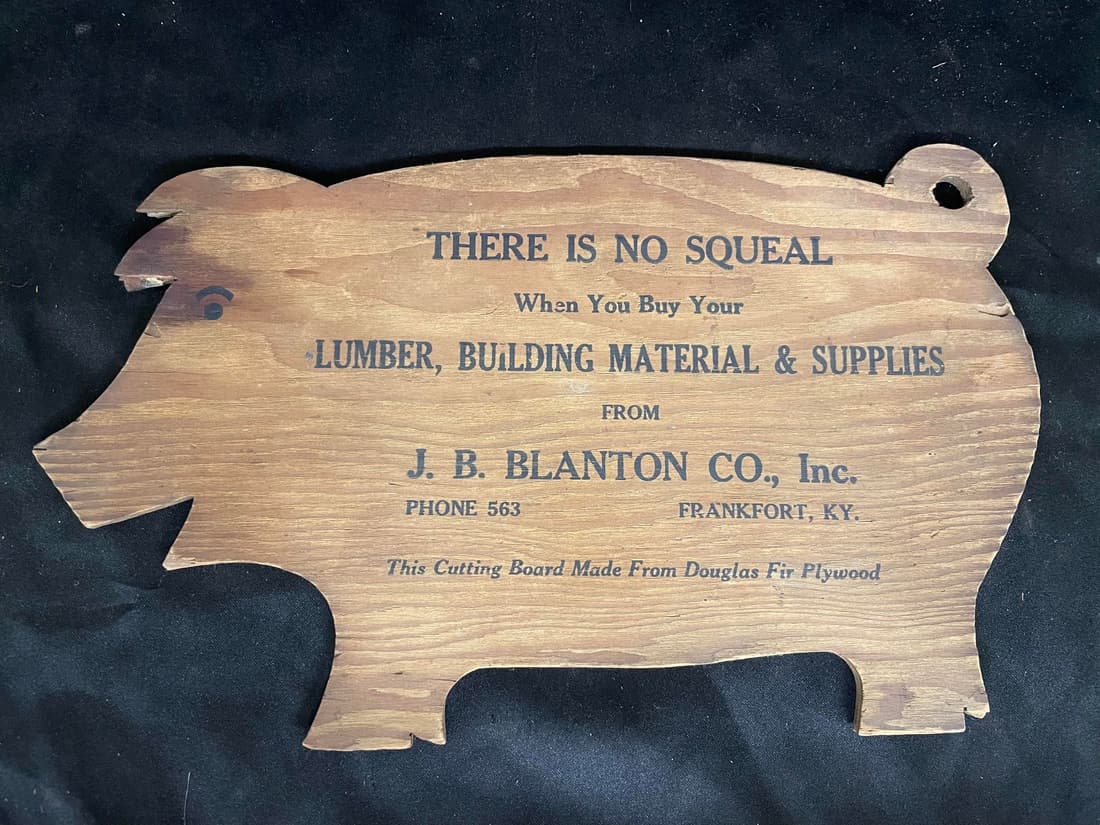 Antique J. B. Blanton Co. Inc. Advertisement Piggy Cutting Board made from Douglas Fir Plywood: Antique J. B. Blanton Co. Inc. Advertisement Piggy Cutting Board made from Douglas Fir Plywood