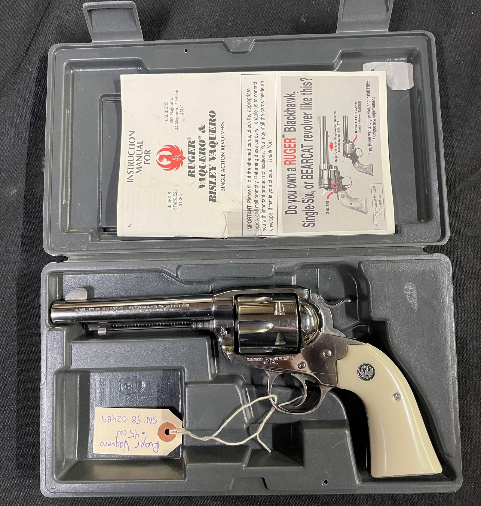 Ruger Vaquero Revolver .45 cal S/N: 58-02489: Ruger Vaquero Revolver .45 cal S/N: 58-02489