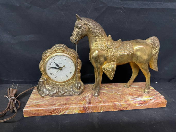 Vintage United Horse Clock Brass Tone Metal Plastic Base