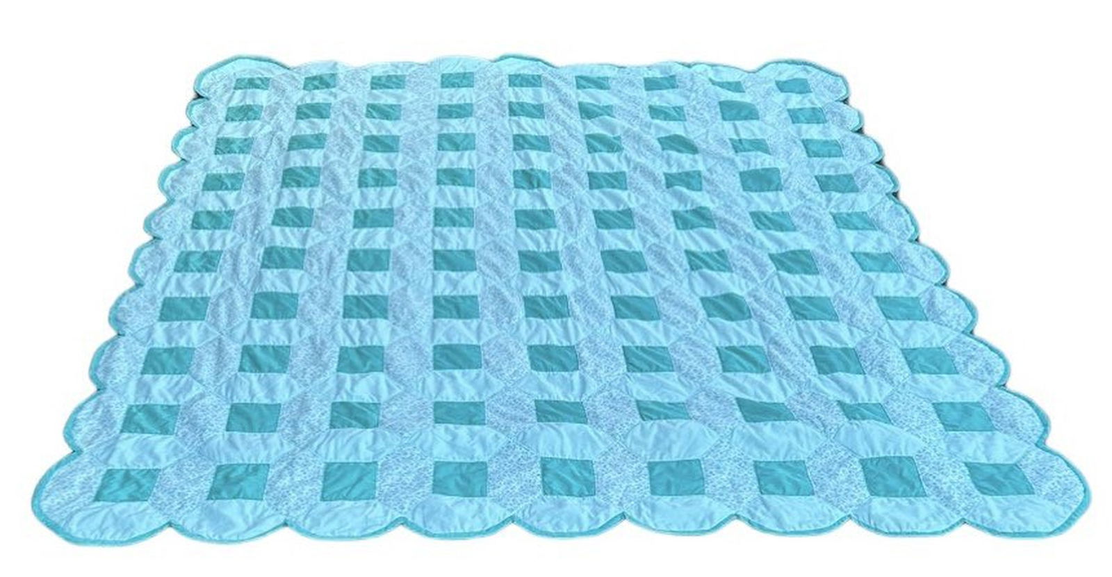 Green Block Pattern Hand Sewn Quilt 80" x 72" (1 of 3)