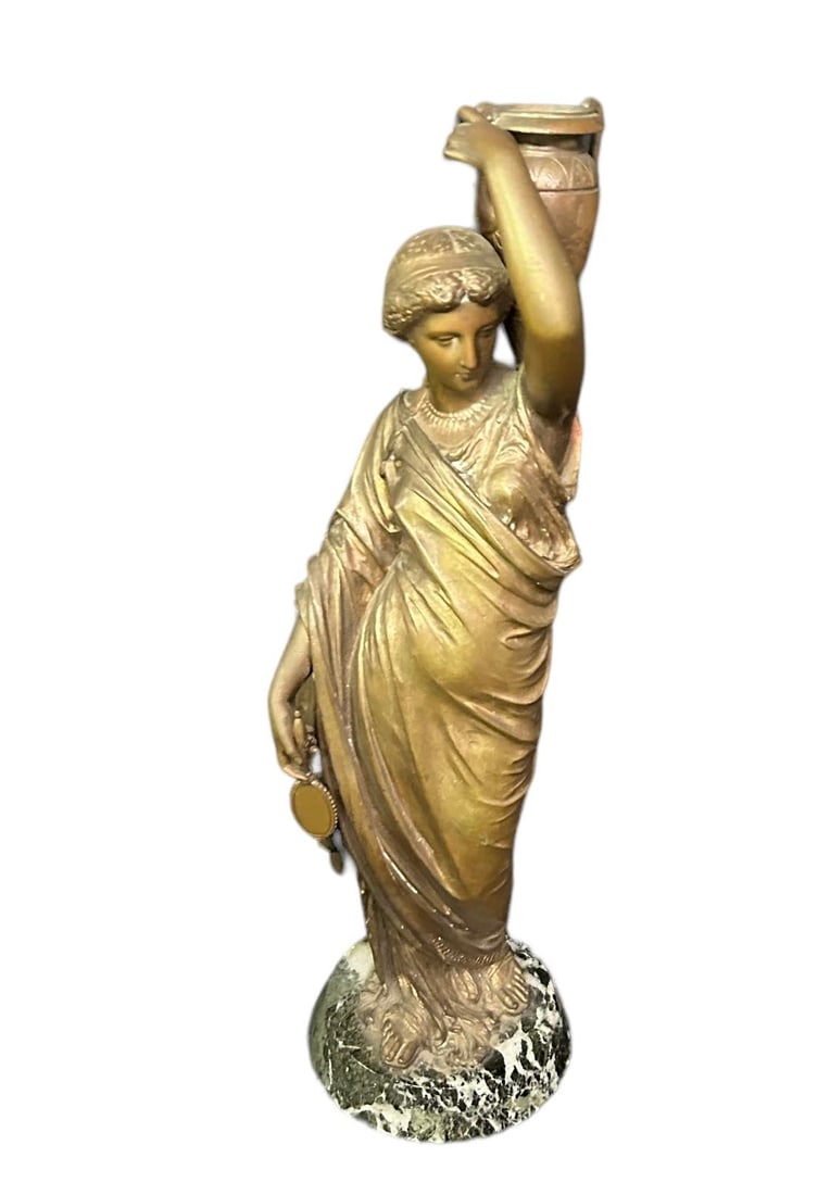 Victorian Bronze Finish Statue of Maiden on Marble Base, 20"T x 6"W x 6"D (1 of 2)