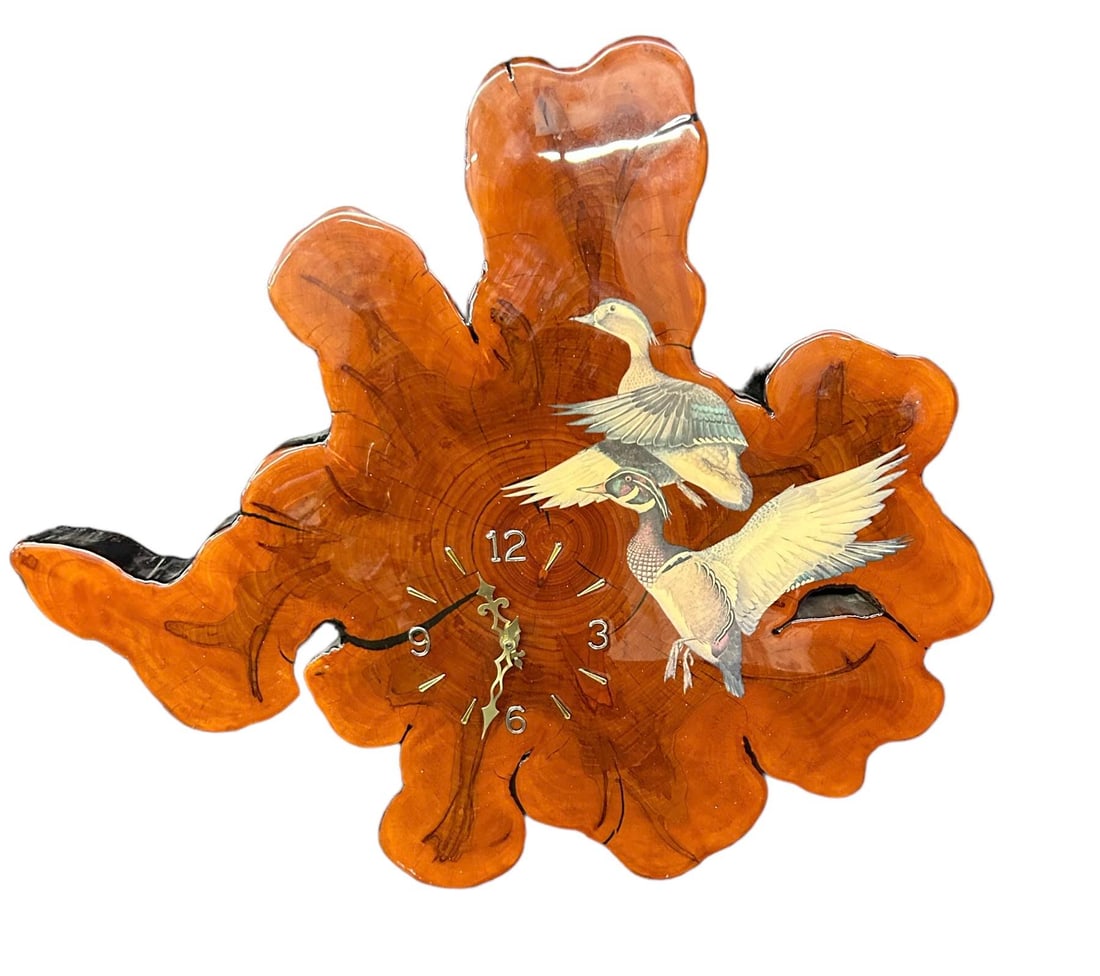 Wooden Clocks w/ Handpainted Ducks, 26"T x 28"W: Wooden Clocks w/ Handpainted Ducks, 26"T x 28"W