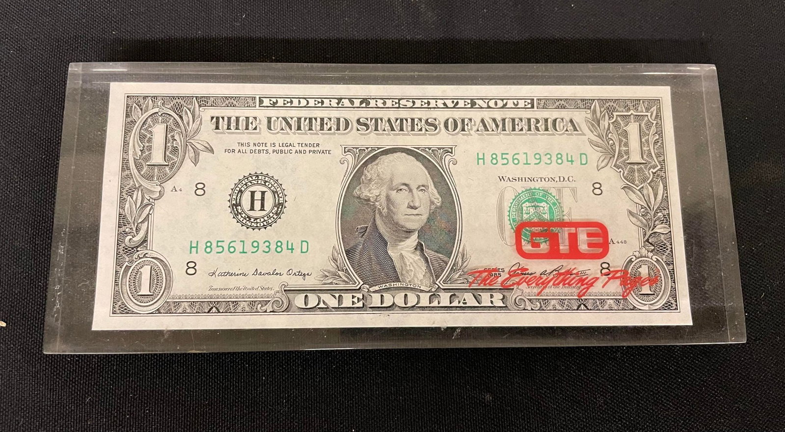 1985 One Dollar Bill - Paperweight: 1985 One Dollar Bill - Paperweight