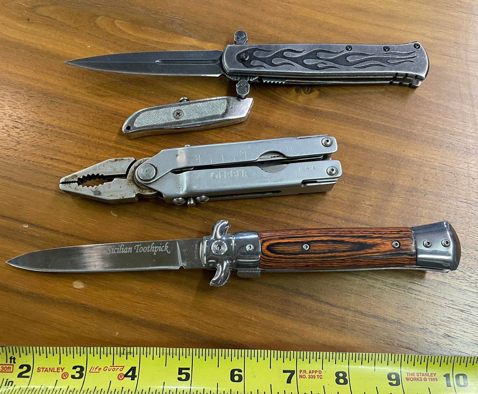 Two Switchblade Style Knives, Pocket Knife, Plyers: Two Switchblade Style Knives, Pocket Knife, Plyers