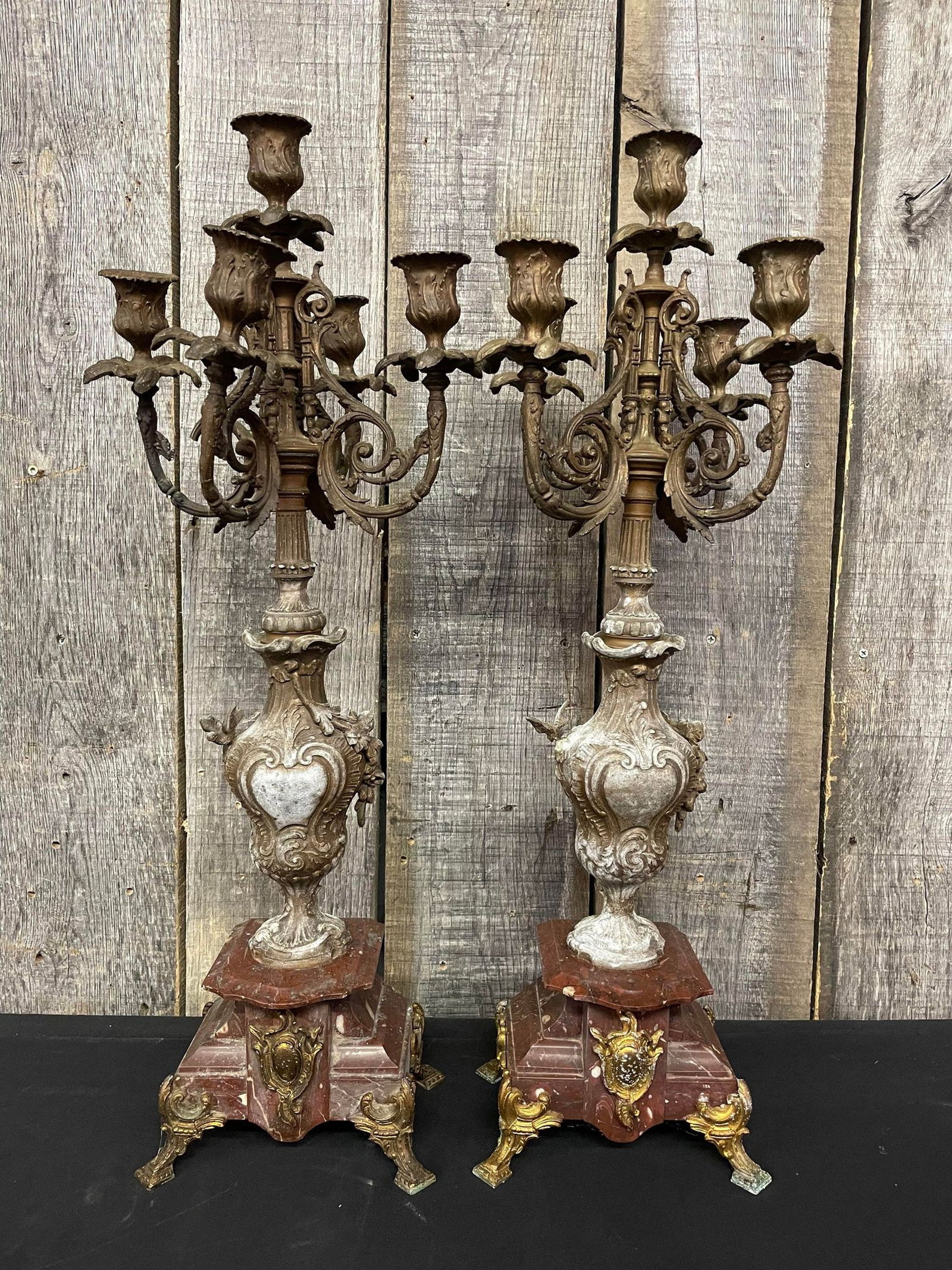 Matching Metal and Marble Style Candelabras: Matching Metal and Marble Style Candelabras