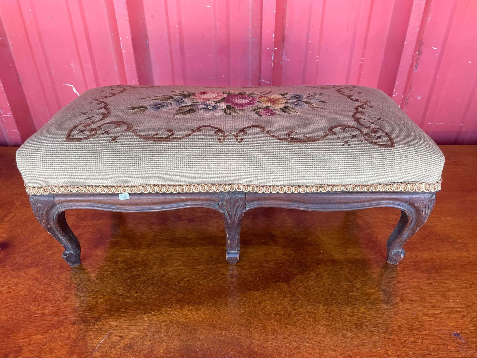 Antique Needlepoint Footstool (1 of 2)