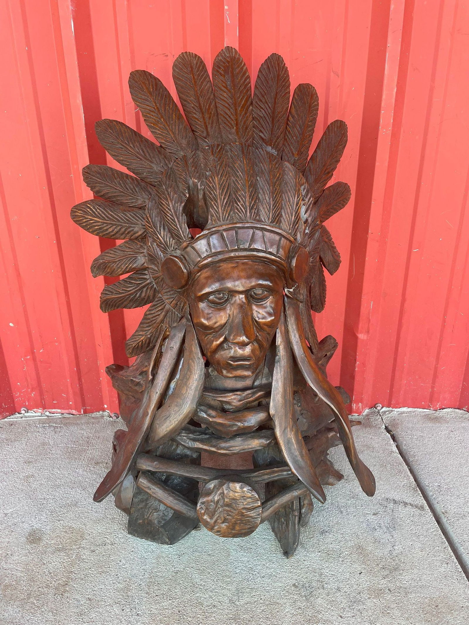 Ornately Carved Wooden Native American Sculpture (1 of 5)